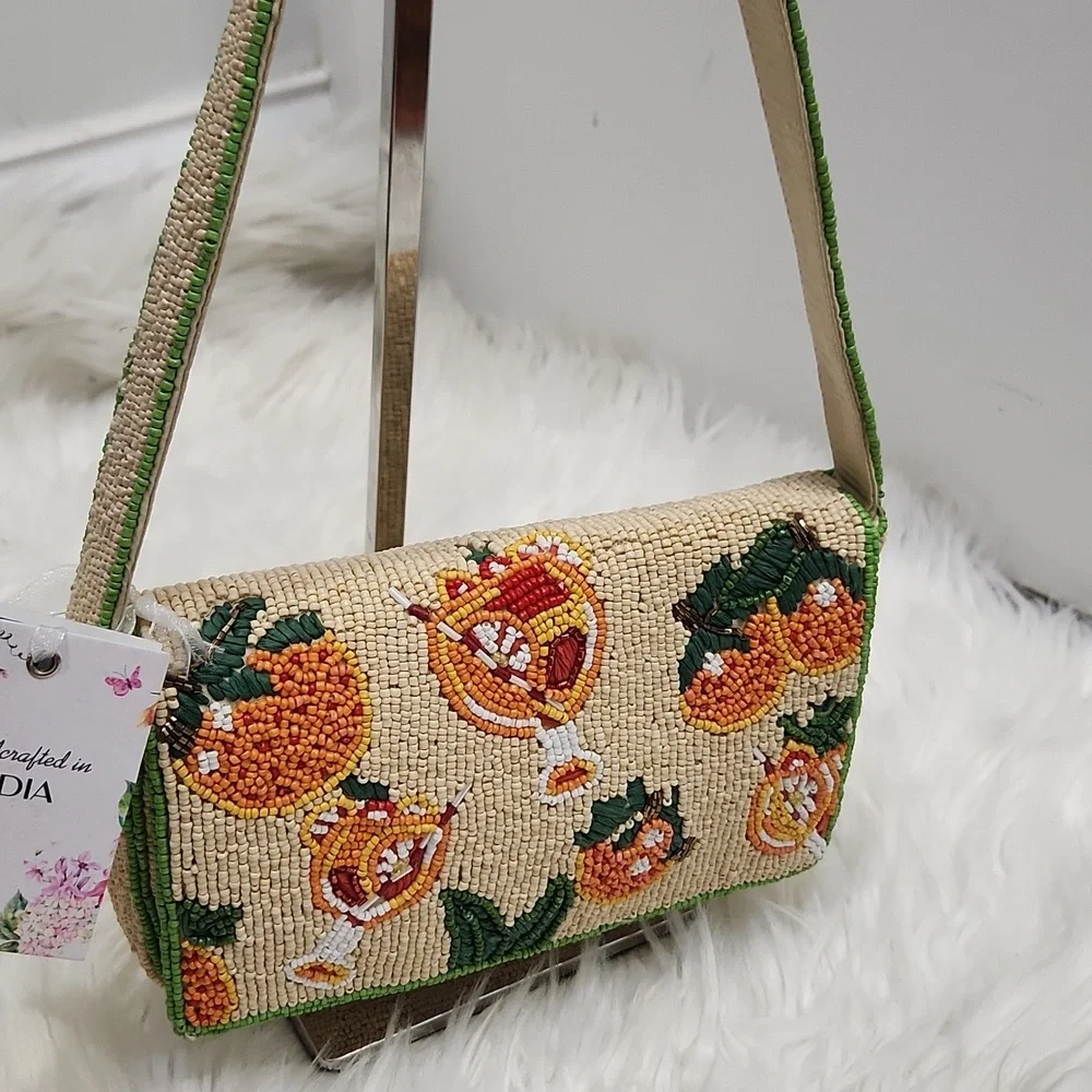 💚▪️Made In india ▪️Beaded Oranges Aperol Spritz  Shoulder Bag